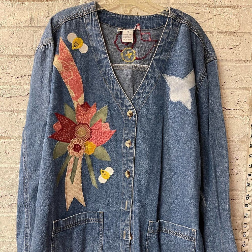 HAIKS | Vintage Denim Floral Applique Bee Bird Long Sleeve Top M